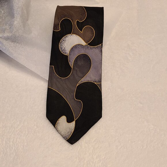 Ketch Classics Patterned Silk Tie Black White Gray - Picture 8 of 11
